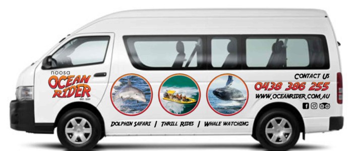 Noosa Oceanrider whale watching dolphin tour bus pickup